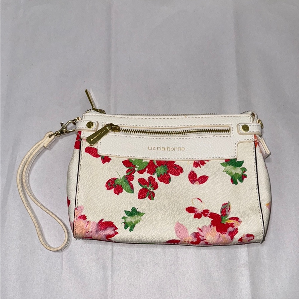 Liz Claiborne Floral Wristlet - Cream and Pink
